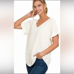 Worthington Cream Relaxed Boxy Short Sleeve Tee